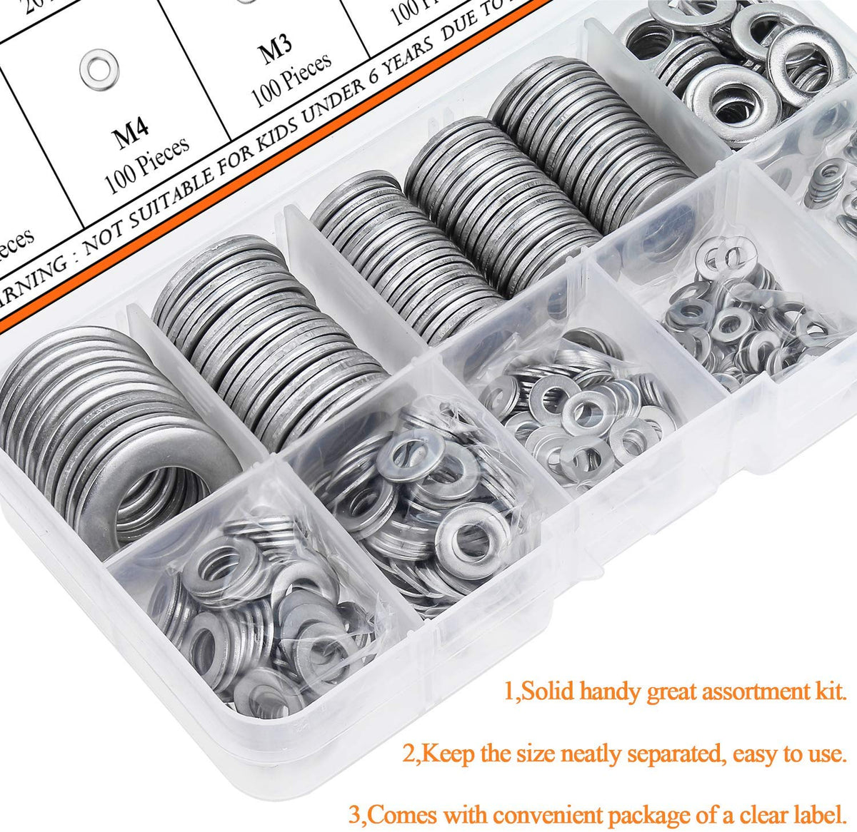 HELIFOUNER 600 Pieces 9 Sizes 304 Stainless Steel Flat Washers