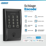 Schlage Encode Smart WiFi Deadbolt - Keyless Entry Lock with Built-in Alarm, Matte Black (BE489WB CEN 622)