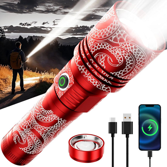 SKYFIRE Rechargeable Flashlights 1000000 High Lumens with Ignition Lens, LED Super Bright Zoomable Powerful Flashlight