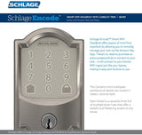Schlage Lock Company BE489WB CAM 619 Schlage Encode Smart WiFi Deadbolt with Camelot Trim In Satin Nickel, Lock