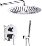 Starbath SS02Y Round 12 Inch Wall Mounted Shower System with Rain Shower head and 3-Setting Handheld Shower,Shower Faucet Rough-in Mixer Valve and Trim Included Shower Combo Set, Chrome