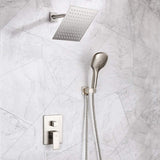 POP Shower System Brushed Nickel Bathroom Rainfall Shower Faucet Set Complete Wall Mounted 8 Inch Shower Head and Handle Set with Rough-in Valve Body and Trim Kit