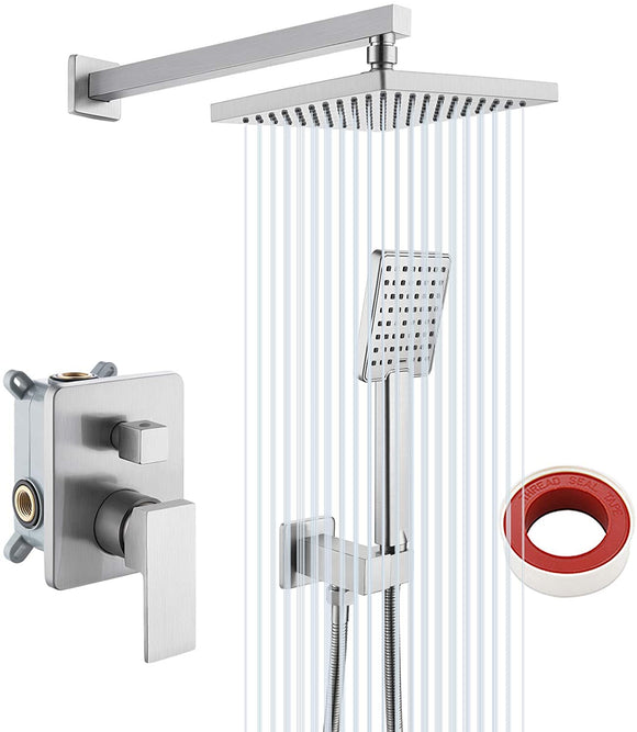 KES Shower System Shower Faucets Sets Complete Rain Shower Head with Handheld Shower Valve And Trim Kit Brushed Finish, XB6223-BN
