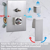 Rugus Shower System，Luxury Rain Mixer Shower Combo Set Wall Mounted Rainfall Shower Head System，10 Inch Square Rain Shower Head，Brushed Nickel(Contain Shower faucet rough-in valve body and trim)