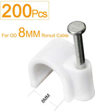 Cable Clips 8mm 200pcs White,SHD Cable Tacks Nail In Clamps Cable Straps Wire Staples Round Cord Management