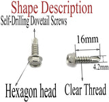 50pcs #8 5/8 Inches Self-Drilling Dovetail Screws 410 Stainless Steel Hex Washer Head Tapping Screw Tek Screws