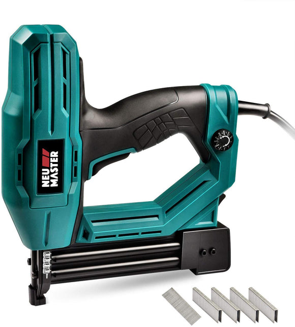 Electric Brad Nailer, NEU MASTER NTC0040 Electric Nail Gun/Staple Gun for Small Project of Upholstery, Home Improvement and Woodworking, 1/4'' Narrow Crown staple 400pcs and nail 100pcs Included