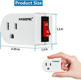 Grounded Outlet Adapter 2 Pack, Kasonic 3 Prong Grounded Single Port Power Adapter; with On/Off Switch