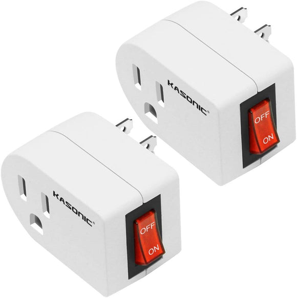 Grounded Outlet Adapter 2 Pack, Kasonic 3 Prong Grounded Single Port Power Adapter; with On/Off Switch