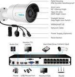 Reolink 4MP 16CH PoE Video Surveillance System, 8pcs Wired Outdoor 1440P PoE IP Cameras