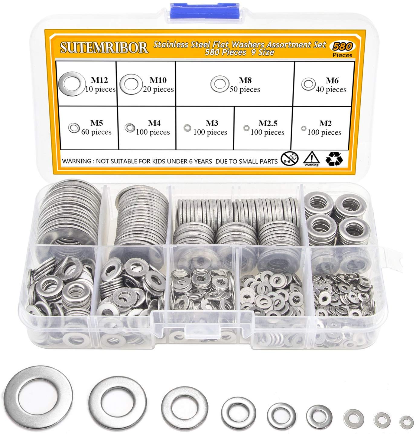 100-Pack M8 Stainless Steel Flat Washers - A2-304 Grade Metric Round B Washers For Fastening Projects
