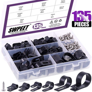 Swpeet Plastic R-Type Cable Clamp Clips Cable Clamp Clipsasteners Assortment