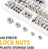 VIGRUE 180PCS 1/4-20 5/16-18 3/8-16 8-32 10-32 Lock Nut Assortment Kit, 304 Stainless Steel Nylon Insert Hex Locknuts